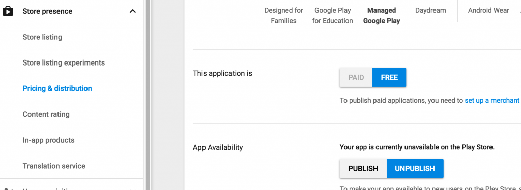 Setup Application Pricing and Distribution in google play store